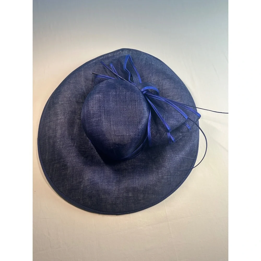 Giovannio by Emma B Hat Womens M Navy Blue Wide Brim Bow Fascinator